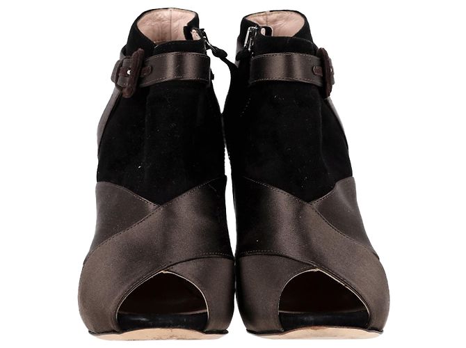 Bottines ouvertes Miu Miu en satin et daim marron - vue 2