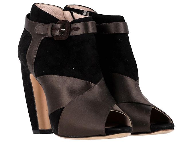 Bottines ouvertes Miu Miu en satin et daim marron - vue 4