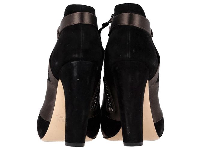 Bottines ouvertes Miu Miu en satin et daim marron - vue 5
