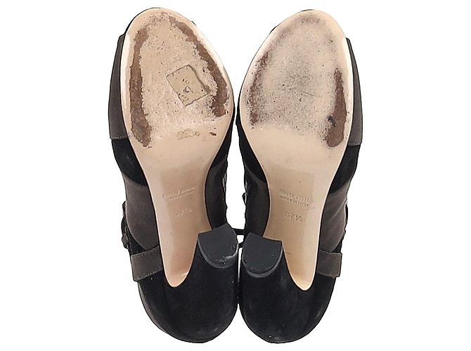 Bottines ouvertes Miu Miu en satin et daim marron - vue 7