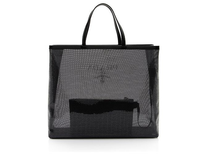 Grande Tote in Rete con Paillettes e Logo Prada Nero - vista 3