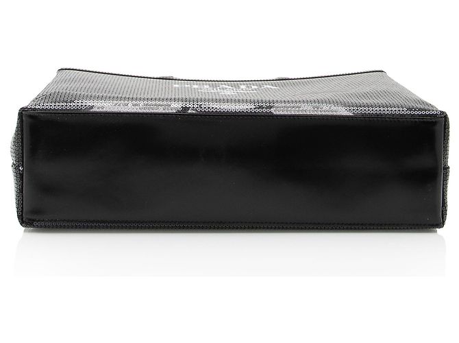 Grande Tote in Rete con Paillettes e Logo Prada Nero - vista 4