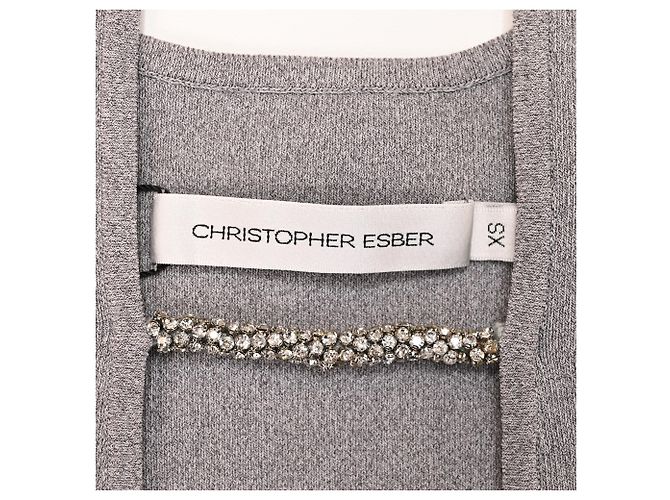 Autre Marque Verzierte Gitter-Top aus grauer Viskose von Christopher Esber - Ansicht 4