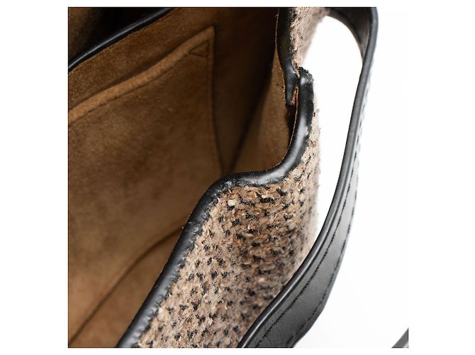 Loewe Piccola Borsa a Spalla in Tweed di Pelle di Vitello Gate Nero - vista 10