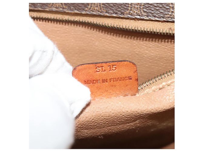 Céline Borsa a Spalla in Tela Macadam CELINE in Pelle PVC Marrone Oro Auth bs28301 D'oro - vista 12