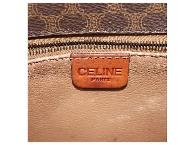 Céline Borsa a Spalla in Tela Macadam CELINE in Pelle PVC Marrone Oro Auth bs28301 D'oro - vista 18