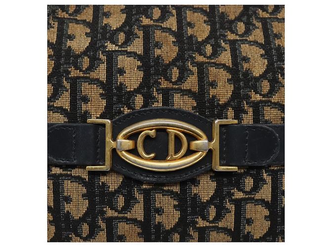 Borsa a Spalla in Tela Trotter Christian Dior Blu Navy Oro Auth mr1464 D'oro - vista 14