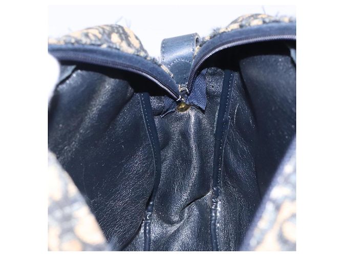 Borsa a Spalla in Tela Trotter Christian Dior Blu Navy Oro Auth mr1464 D'oro - vista 19