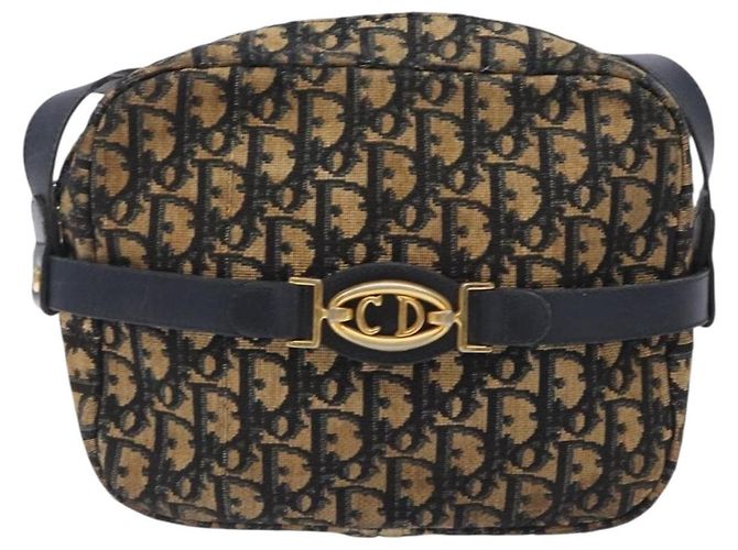 Borsa a Spalla in Tela Trotter Christian Dior Blu Navy Oro Auth mr1464 D'oro - vista 2