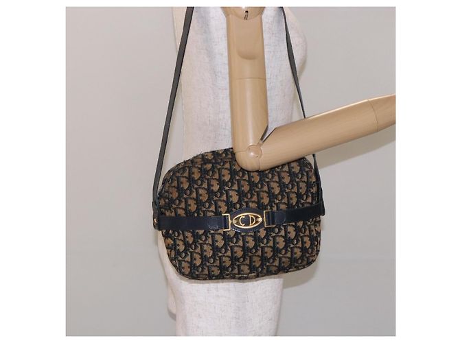 Borsa a Spalla in Tela Trotter Christian Dior Blu Navy Oro Auth mr1464 D'oro - vista 20