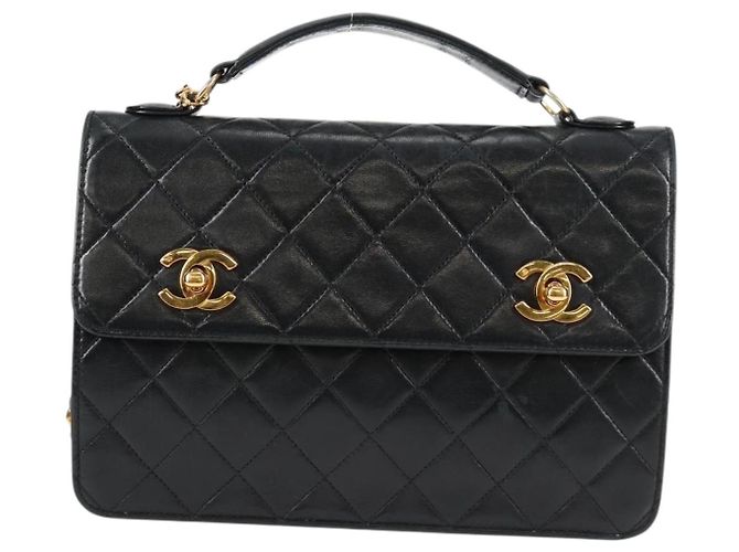 CHANEL Borsa a Spalla Matelassé in Pelle di Agnello 2 in 1 Nero Oro CC Auth 129737SV D'oro - vista 13