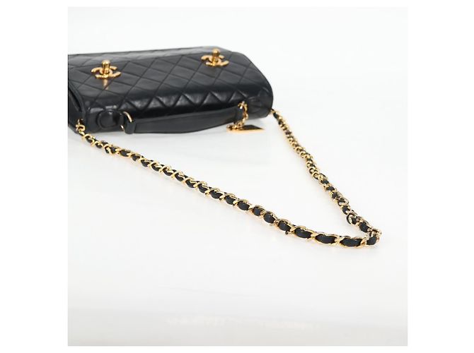 CHANEL Borsa a Spalla Matelassé in Pelle di Agnello 2 in 1 Nero Oro CC Auth 129737SV D'oro - vista 7
