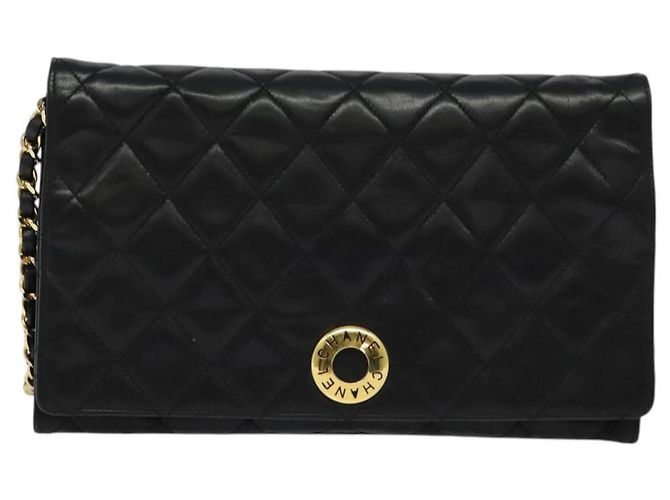 CHANEL Borsa a Spalla Matelassé in Pelle di Agnello Nera Oro CC Auth bs28257 Nero D'oro - vista 13