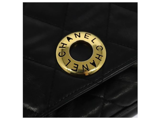 CHANEL Borsa a Spalla Matelassé in Pelle di Agnello Nera Oro CC Auth bs28257 Nero D'oro - vista 18