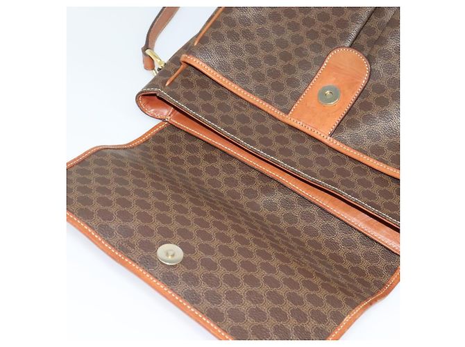 Céline Borsa a Spalla in Tela Macadam CELINE in Pelle PVC Marrone Oro Auth 132689 D'oro - vista 10