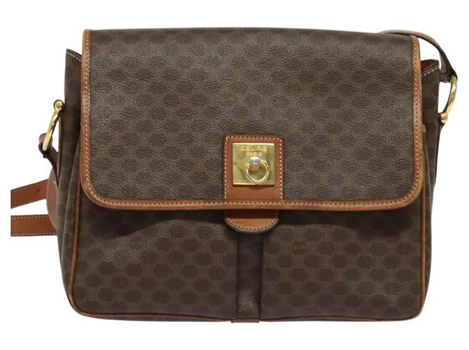 Céline Borsa a Spalla in Tela Macadam CELINE in Pelle PVC Marrone Oro Auth 132689 D'oro - vista 13