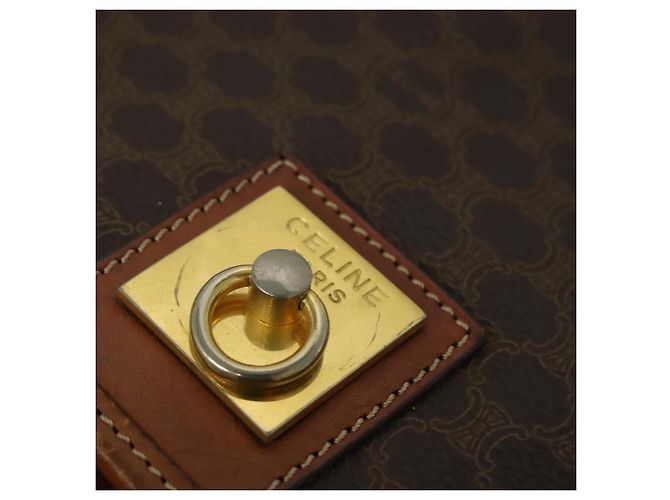 Céline Borsa a Spalla in Tela Macadam CELINE in Pelle PVC Marrone Oro Auth 132689 D'oro - vista 17