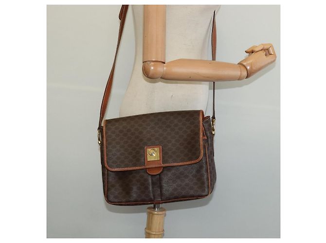 Céline Borsa a Spalla in Tela Macadam CELINE in Pelle PVC Marrone Oro Auth 132689 D'oro - vista 22