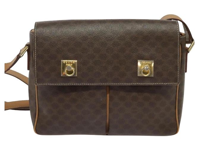 Céline Borsa a Spalla in Tela Macadam CELINE in Pelle PVC Marrone Oro Auth 132726 D'oro - vista 13