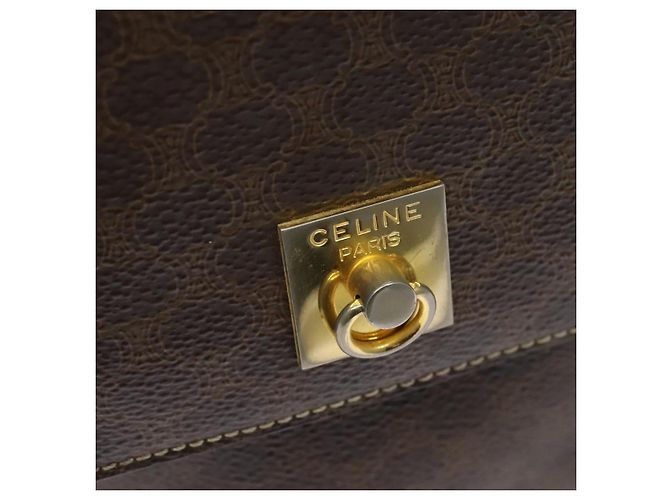 Céline Borsa a Spalla in Tela Macadam CELINE in Pelle PVC Marrone Oro Auth 132726 D'oro - vista 17