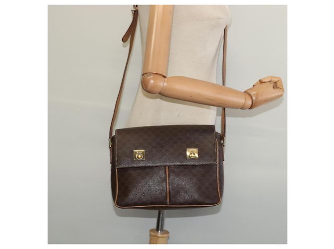 Céline Borsa a Spalla in Tela Macadam CELINE in Pelle PVC Marrone Oro Auth 132726 D'oro - vista 22
