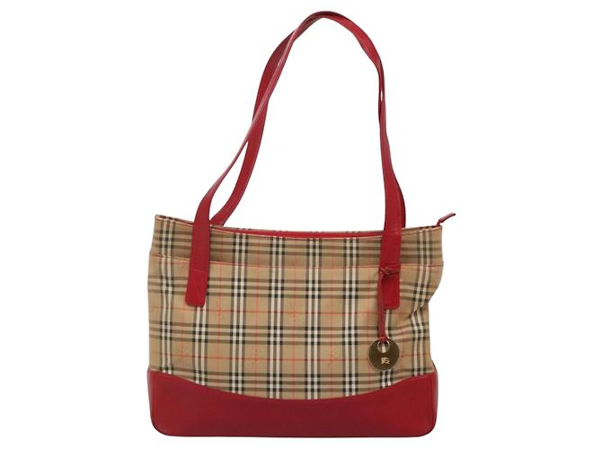 Borsa Tote Nova Check Burberry in Tela Beige Rossa Oro Auth 132521 Rosso D'oro - vista 13
