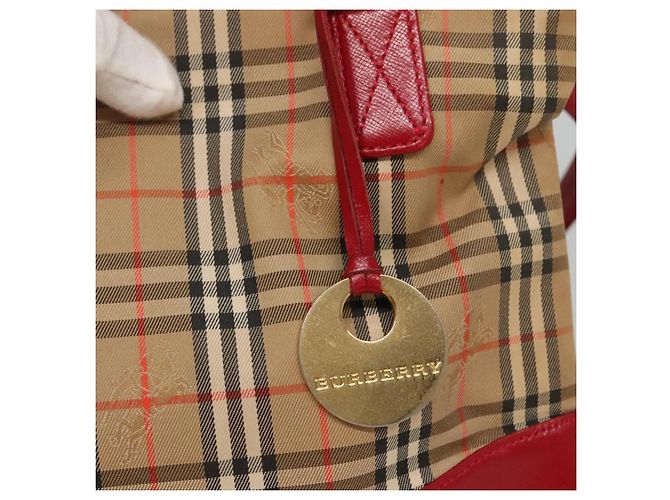 Borsa Tote Nova Check Burberry in Tela Beige Rossa Oro Auth 132521 Rosso D'oro - vista 18