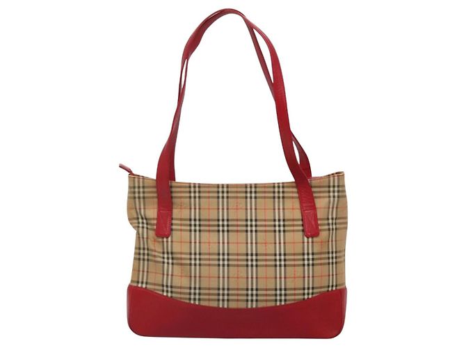 Borsa Tote Nova Check Burberry in Tela Beige Rossa Oro Auth 132521 Rosso D'oro - vista 2