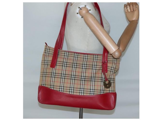Borsa Tote Nova Check Burberry in Tela Beige Rossa Oro Auth 132521 Rosso D'oro - vista 22