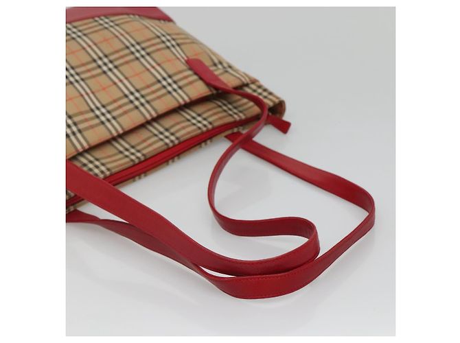 Borsa Tote Nova Check Burberry in Tela Beige Rossa Oro Auth 132521 Rosso D'oro - vista 7
