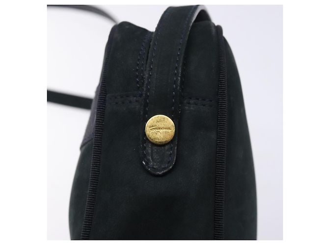 Borsa a Spalla Vala in Camoscio Blu Navy e Oro Auth BA4188 di Salvatore Ferragamo D'oro - vista 14