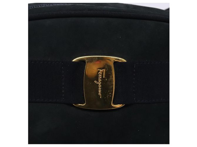 Borsa a Spalla Vala in Camoscio Blu Navy e Oro Auth BA4188 di Salvatore Ferragamo D'oro - vista 15