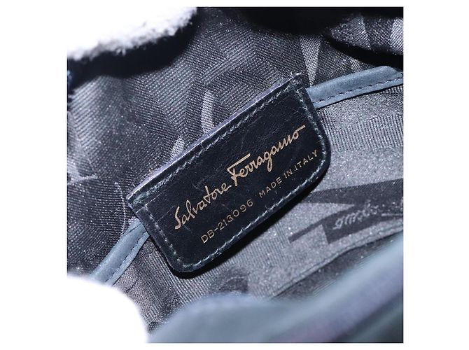 Borsa a Spalla Vala in Camoscio Blu Navy e Oro Auth BA4188 di Salvatore Ferragamo D'oro - vista 17
