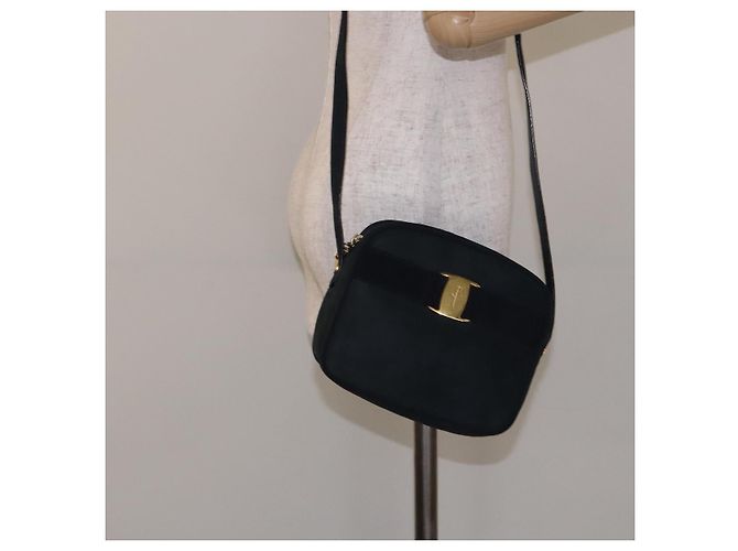 Borsa a Spalla Vala in Camoscio Blu Navy e Oro Auth BA4188 di Salvatore Ferragamo D'oro - vista 22