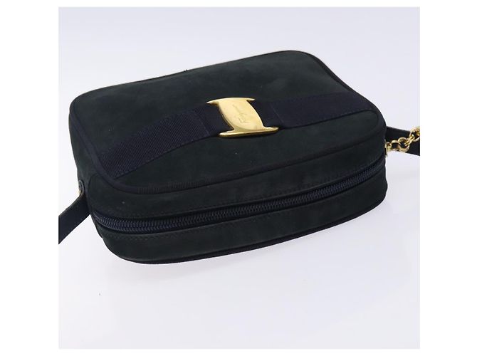Borsa a Spalla Vala in Camoscio Blu Navy e Oro Auth BA4188 di Salvatore Ferragamo D'oro - vista 6