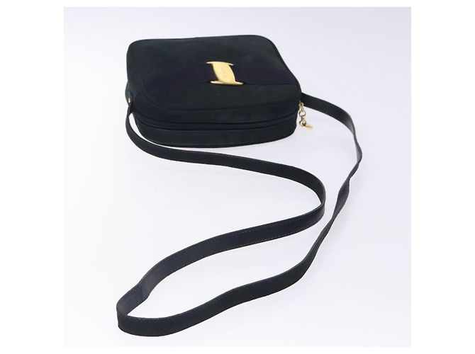 Borsa a Spalla Vala in Camoscio Blu Navy e Oro Auth BA4188 di Salvatore Ferragamo D'oro - vista 7