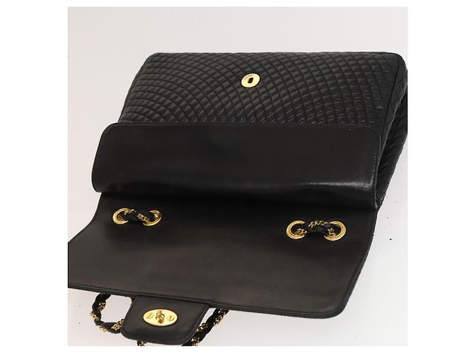 BALLY Bolsa de Ombro com Corrente Couro Preto Dourado Auth 133026 - vista 10