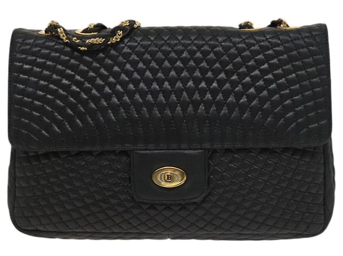 BALLY Bolsa de Ombro com Corrente Couro Preto Dourado Auth 133026 - vista 13