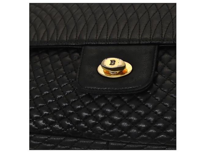 BALLY Bolsa de Ombro com Corrente Couro Preto Dourado Auth 133026 - vista 17