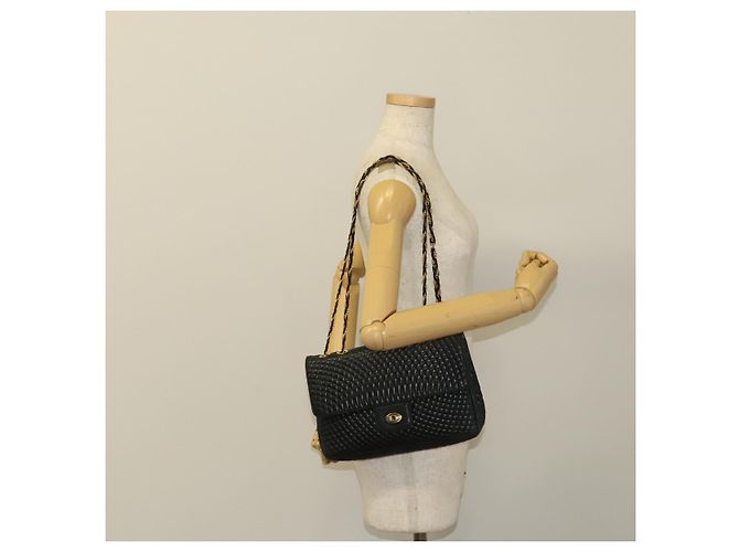 BALLY Bolsa de Ombro com Corrente Couro Preto Dourado Auth 133026 - vista 21