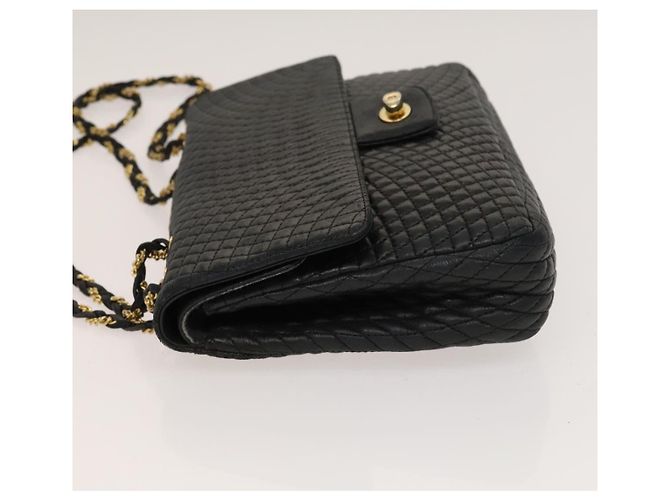 BALLY Bolsa de Ombro com Corrente Couro Preto Dourado Auth 133026 - vista 4
