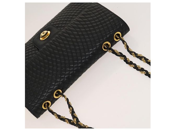 BALLY Bolsa de Ombro com Corrente Couro Preto Dourado Auth 133026 - vista 6