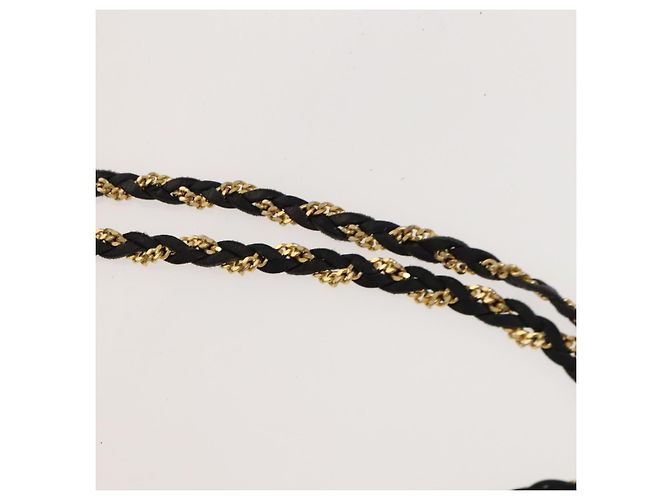 BALLY Bolsa de Ombro com Corrente Couro Preto Dourado Auth 133026 - vista 8