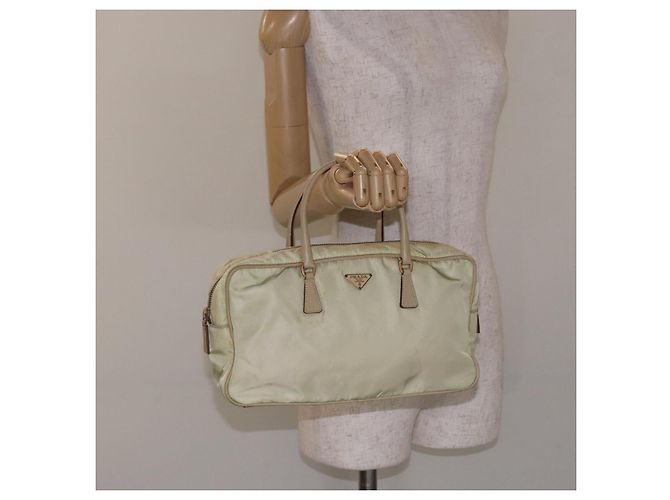 PRADA Borsa a mano in nylon beige oro Auth 132576 D'oro - vista 22