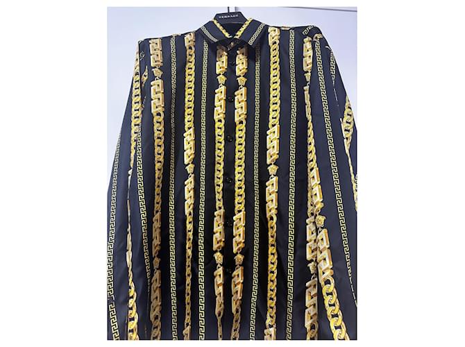 Versace Seidenhemd mit Kette Schwarz Gelb - Ansicht 2