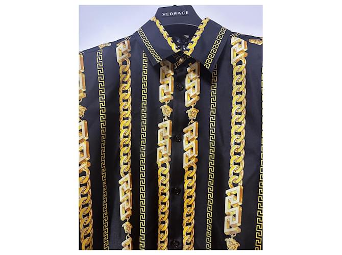 Versace Seidenhemd mit Kette Schwarz Gelb - Ansicht 3