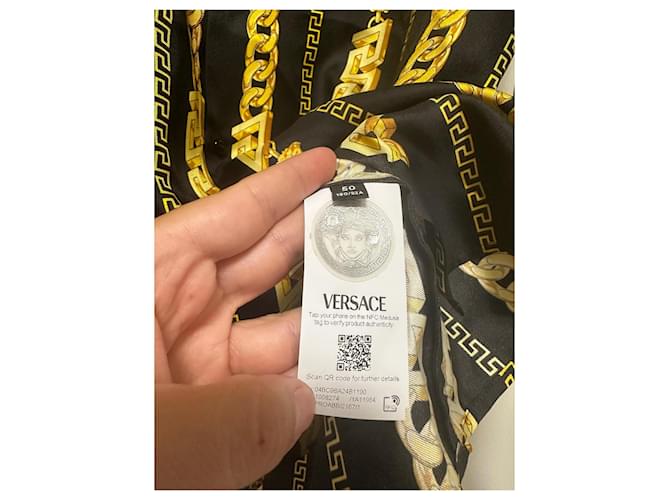 Versace Seidenhemd mit Kette Schwarz Gelb - Ansicht 6