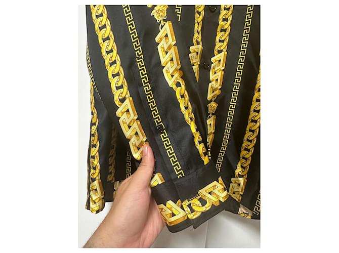 Versace Seidenhemd mit Kette Schwarz Gelb - Ansicht 7
