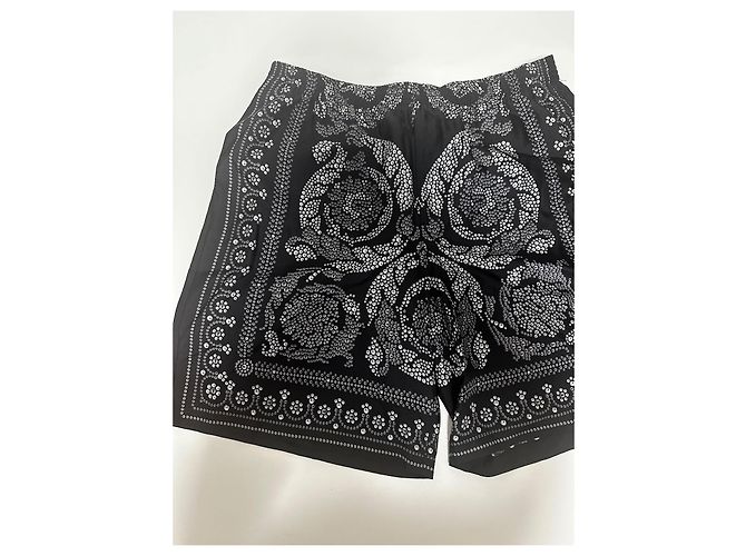 Pantaloni corti in seta Trompe L’Oeil Versace Nero Bianco - vista 2