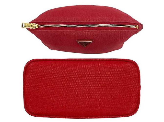 Pochette Prada Canapa Rossa in Tela e Pelle Rosso - vista 3